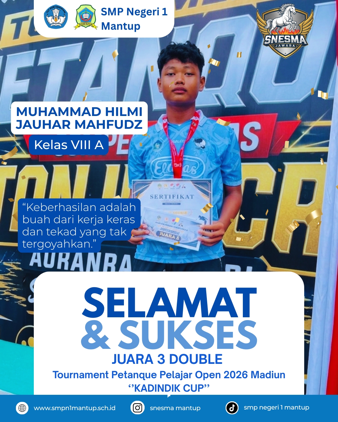 JOJO MENYEBET JUARA 3 KEUARAAN PETANQUE PELAJAR OPEN KADINDIK CUP MADIUN 2026